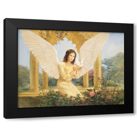 Angel and Dove Black Modern Wood Framed Art Print with Double Matting by Unknown