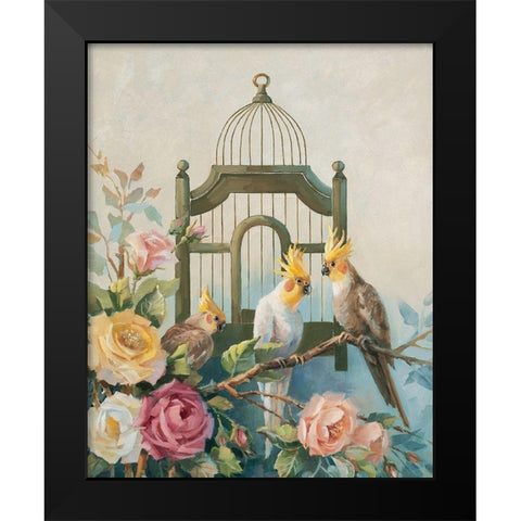 Three Cockatiels Black Modern Wood Framed Art Print by Unknown