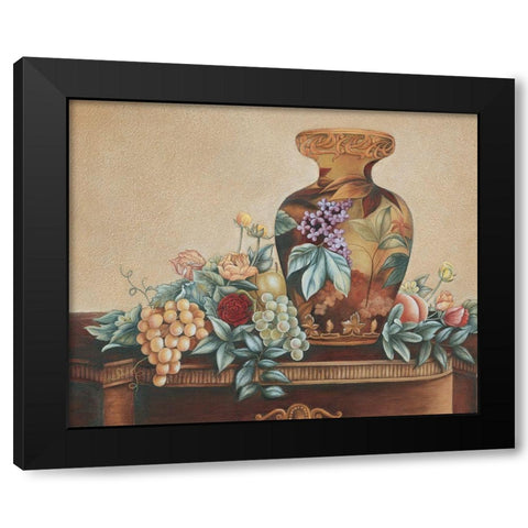 Vase and Fruit Black Modern Wood Framed Art Print with Double Matting by Unknown
