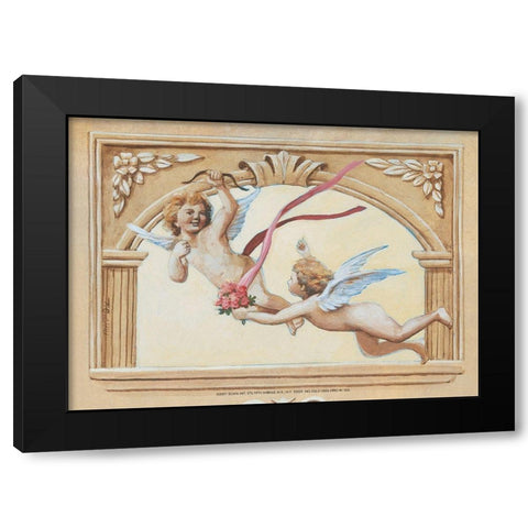 Cherub Fresco Black Modern Wood Framed Art Print with Double Matting by Unknown
