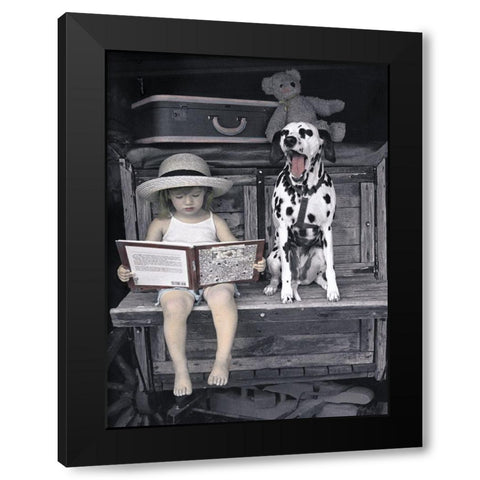 Reading Lesson Black Modern Wood Framed Art Print by Unknown