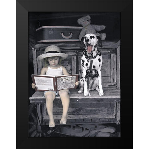 Reading Lesson Black Modern Wood Framed Art Print by Unknown