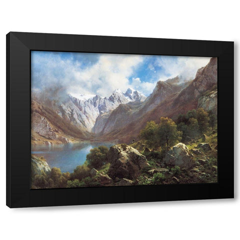 Mountain Lake Black Modern Wood Framed Art Print by Unknown