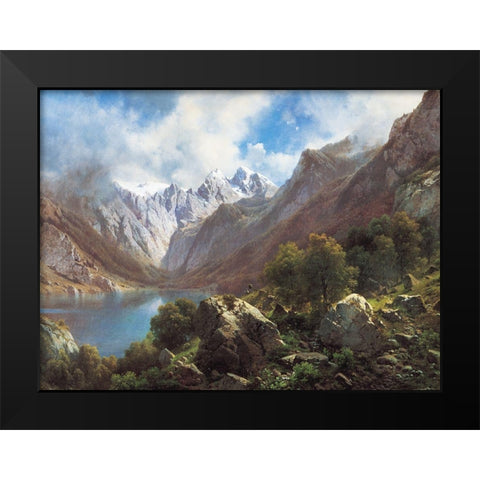 Mountain Lake Black Modern Wood Framed Art Print by Unknown