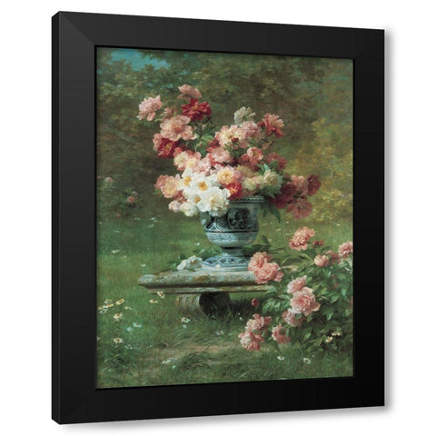 Peonies in Urn Black Modern Wood Framed Art Print with Double Matting by Unknown
