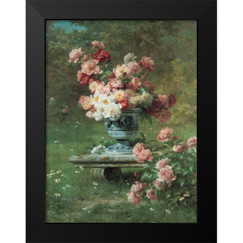 Peonies in Urn Black Modern Wood Framed Art Print by Unknown