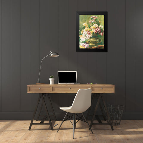 Roses in Urn Black Modern Wood Framed Art Print by Unknown