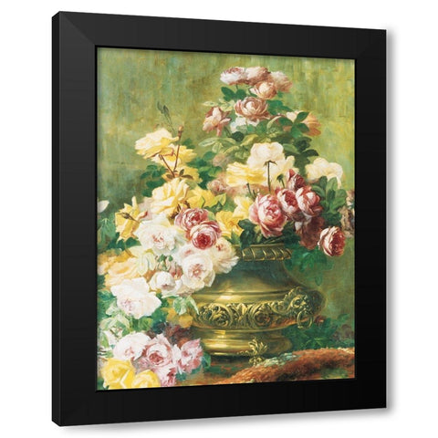 Roses in Urn Black Modern Wood Framed Art Print with Double Matting by Unknown
