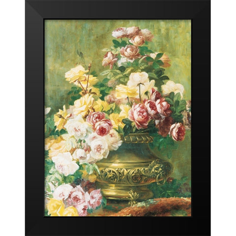 Roses in Urn Black Modern Wood Framed Art Print by Unknown