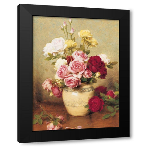 Roses in Vase Black Modern Wood Framed Art Print by Unknown