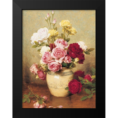 Roses in Vase Black Modern Wood Framed Art Print by Unknown