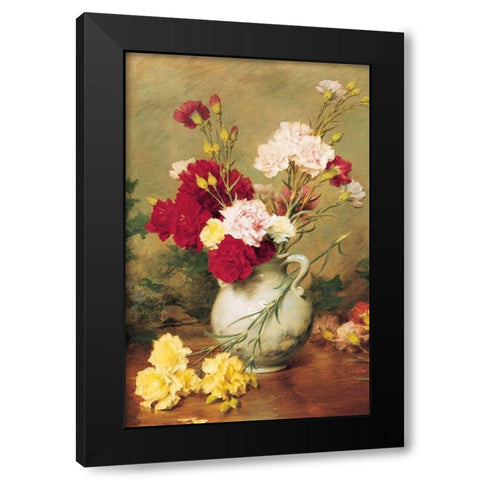 Carnations in Vase Black Modern Wood Framed Art Print with Double Matting by Unknown
