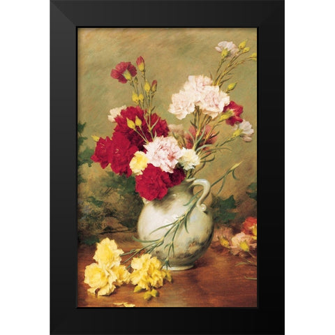 Carnations in Vase Black Modern Wood Framed Art Print by Unknown