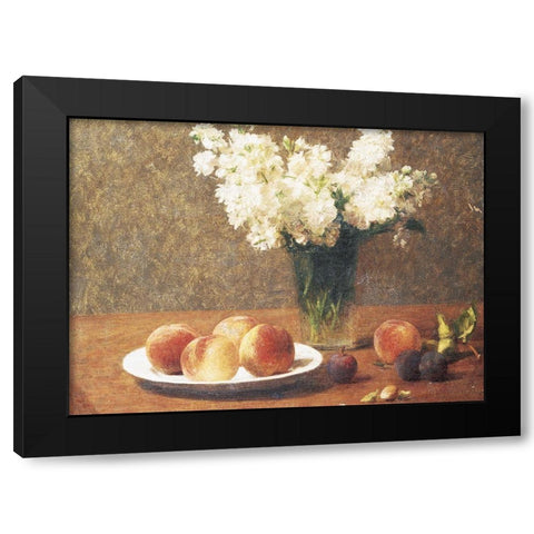 Flowers and Fruit Black Modern Wood Framed Art Print with Double Matting by Unknown