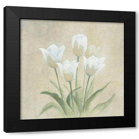 White Tulips Black Modern Wood Framed Art Print with Double Matting by Unknown