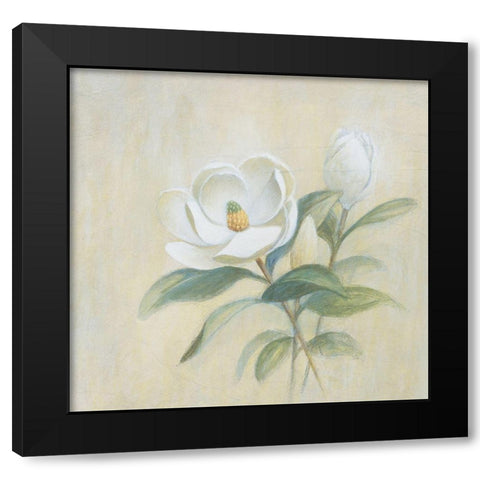 White Flower Black Modern Wood Framed Art Print by Unknown