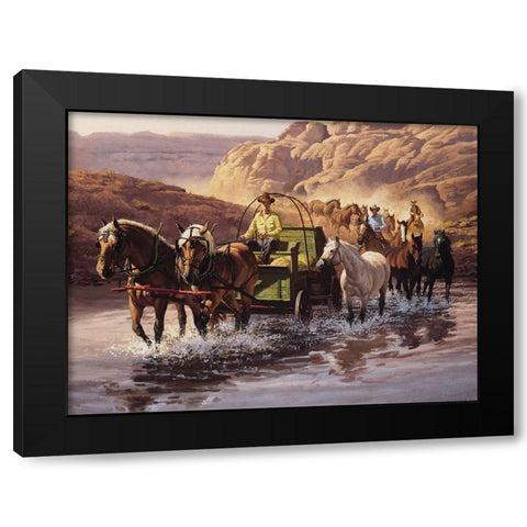 Wagon Train Black Modern Wood Framed Art Print with Double Matting by Unknown