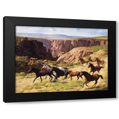 Wild Horses II Black Modern Wood Framed Art Print with Double Matting by Unknown
