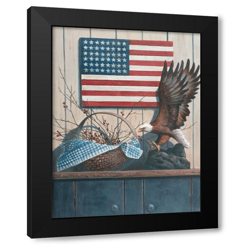 Eagle And Flaf Black Modern Wood Framed Art Print with Double Matting by Unknown