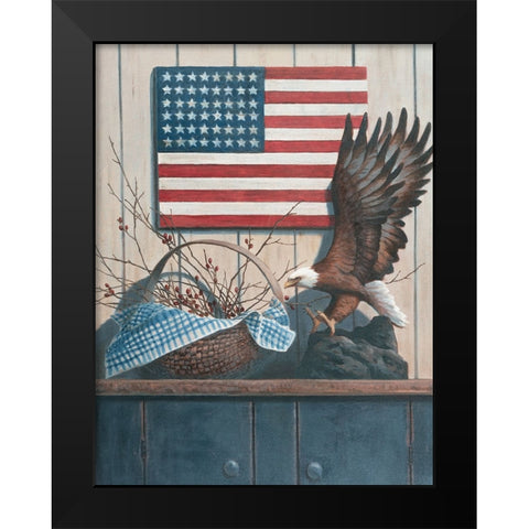 Eagle And Flaf Black Modern Wood Framed Art Print by Unknown