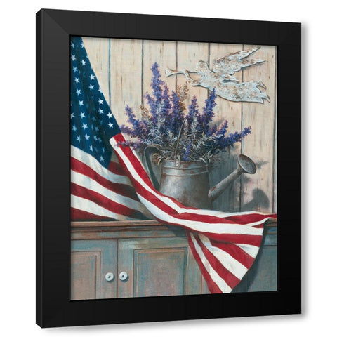 Flag And Flowers Black Modern Wood Framed Art Print with Double Matting by Unknown