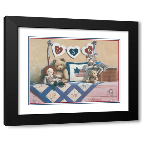 Teddy Bear USA Black Modern Wood Framed Art Print by Unknown