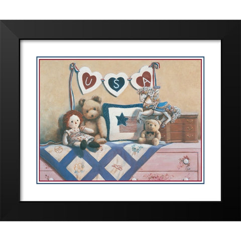 Teddy Bear USA Black Modern Wood Framed Art Print by Unknown