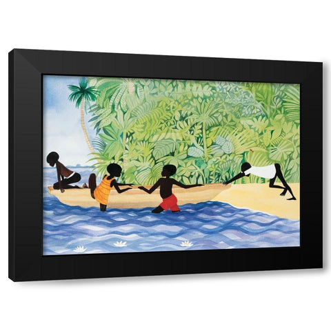 Push the Canoe Black Modern Wood Framed Art Print with Double Matting by Unknown