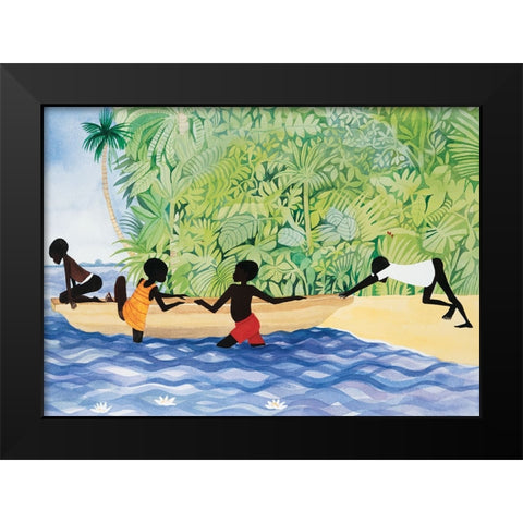 Push the Canoe Black Modern Wood Framed Art Print by Unknown