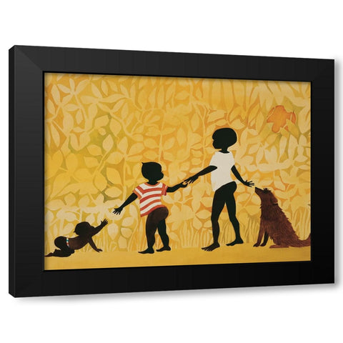 Watching the Babies Black Modern Wood Framed Art Print with Double Matting by Unknown