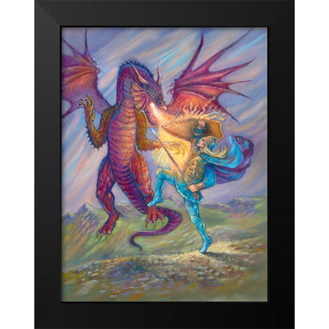 Slay the Dragon Black Modern Wood Framed Art Print by Unknown