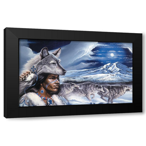 Running Wolf Black Modern Wood Framed Art Print with Double Matting by Unknown