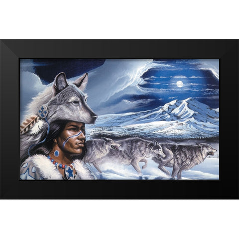 Running Wolf Black Modern Wood Framed Art Print by Unknown