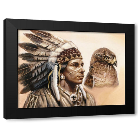 Chief And Eagle Black Modern Wood Framed Art Print with Double Matting by Unknown