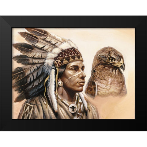 Chief And Eagle Black Modern Wood Framed Art Print by Unknown