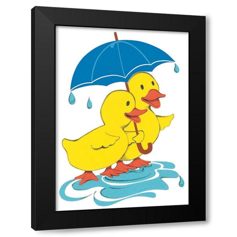 Ducks and Umbrella Black Modern Wood Framed Art Print by Unknown