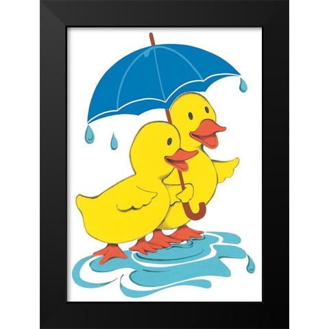 Ducks and Umbrella Black Modern Wood Framed Art Print by Unknown