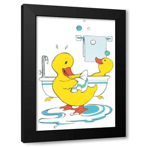 Ducks Bathing Black Modern Wood Framed Art Print with Double Matting by Unknown