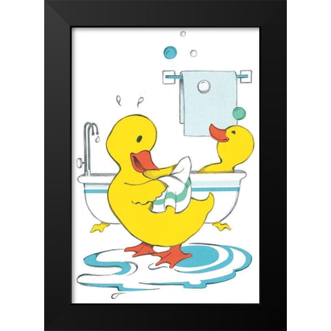 Ducks Bathing Black Modern Wood Framed Art Print by Unknown