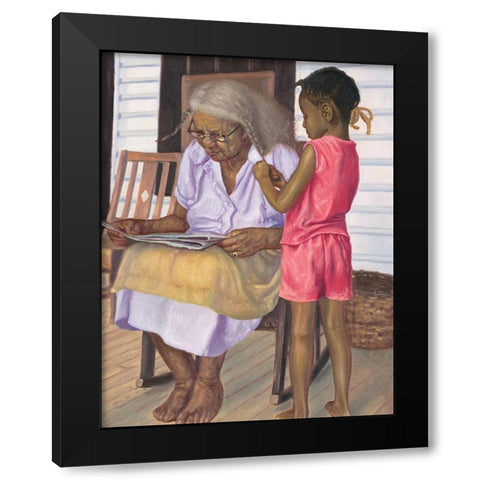 Braiding Grams Hair Black Modern Wood Framed Art Print by Unknown