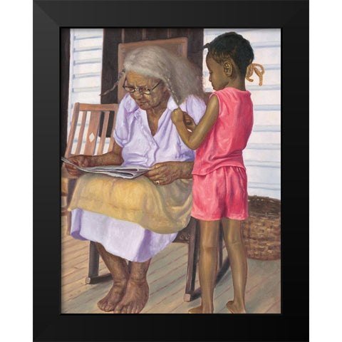 Braiding Grams Hair Black Modern Wood Framed Art Print by Unknown