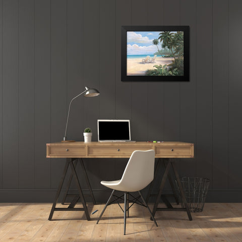 Two Chairs on Beach Black Modern Wood Framed Art Print by Unknown