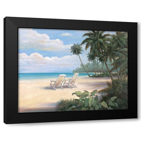 Two Chairs on Beach Black Modern Wood Framed Art Print by Unknown