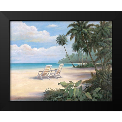 Two Chairs on Beach Black Modern Wood Framed Art Print by Unknown