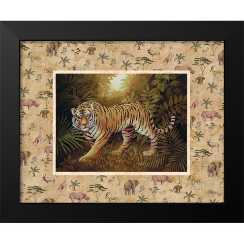 Tiger Safari Black Modern Wood Framed Art Print by Unknown