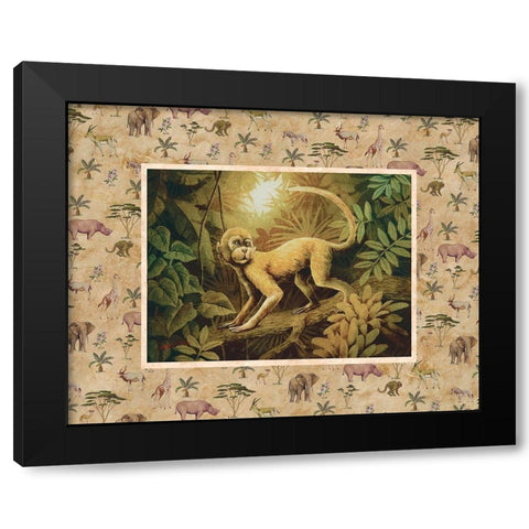 Monkey Safari Black Modern Wood Framed Art Print by Unknown