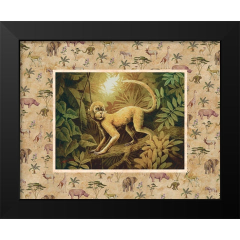 Monkey Safari Black Modern Wood Framed Art Print by Unknown