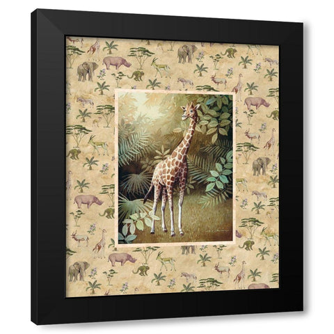Giraffe Safari Black Modern Wood Framed Art Print by Unknown
