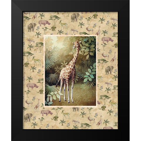 Giraffe Safari Black Modern Wood Framed Art Print by Unknown
