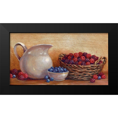 Pitcher and Berries Black Modern Wood Framed Art Print by Unknown